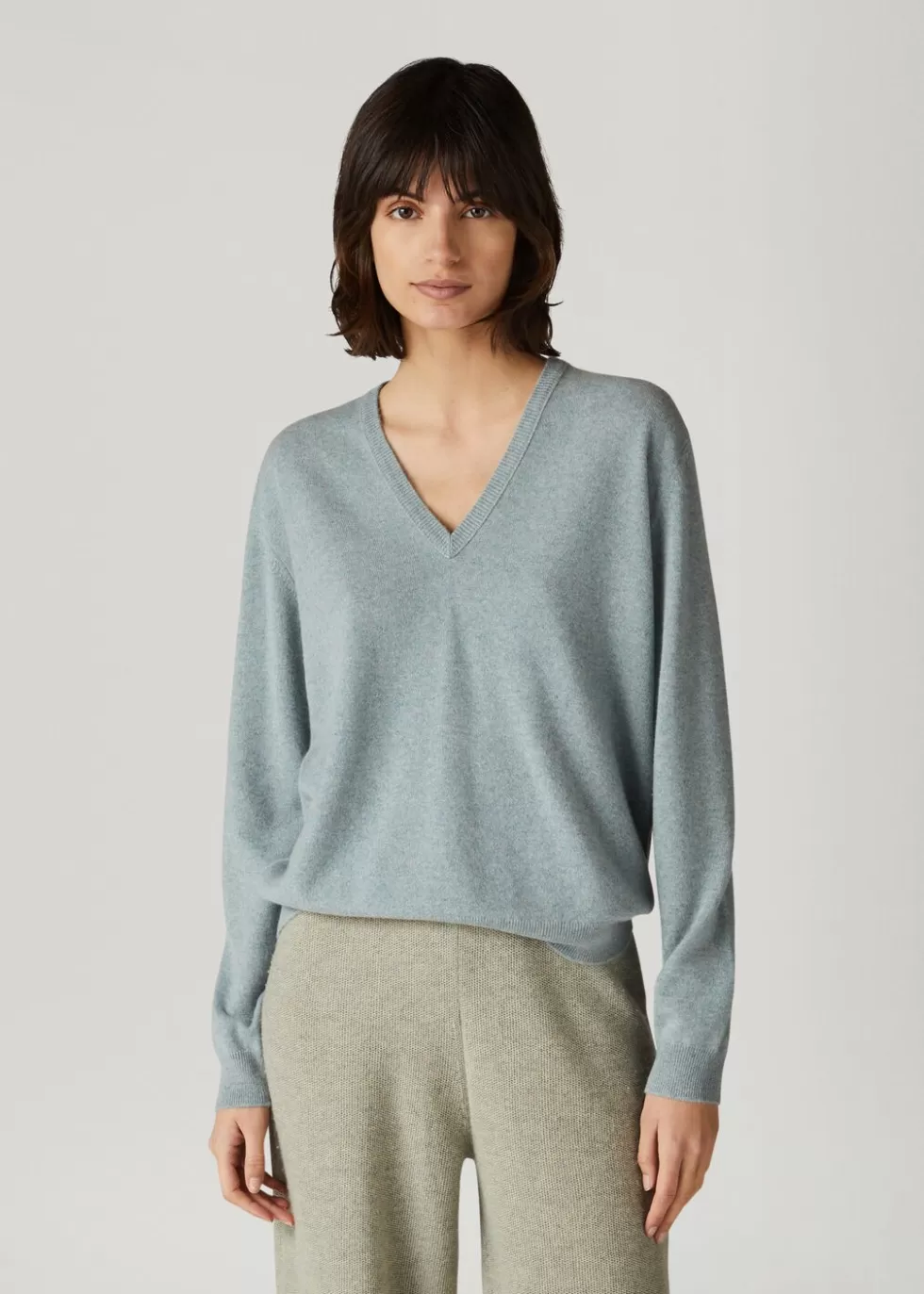 Knitwear*Loro Piana Arona V-Neck Sweater Clear Blue Clouds Mel