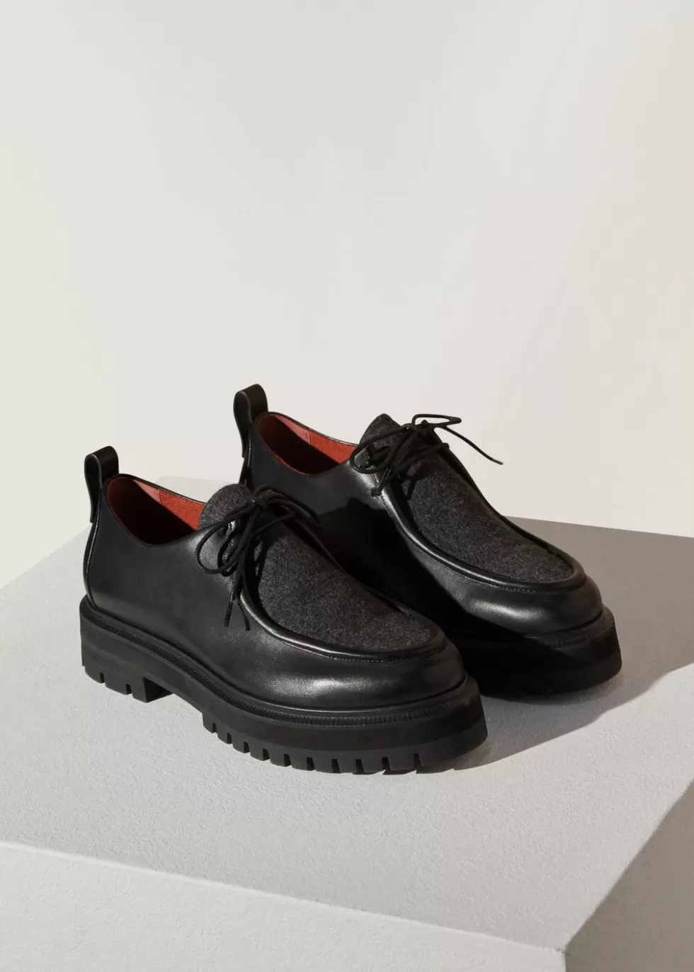Loafers*Loro Piana Lomond Lace-Up Shoes Black/Dark Gray Melange