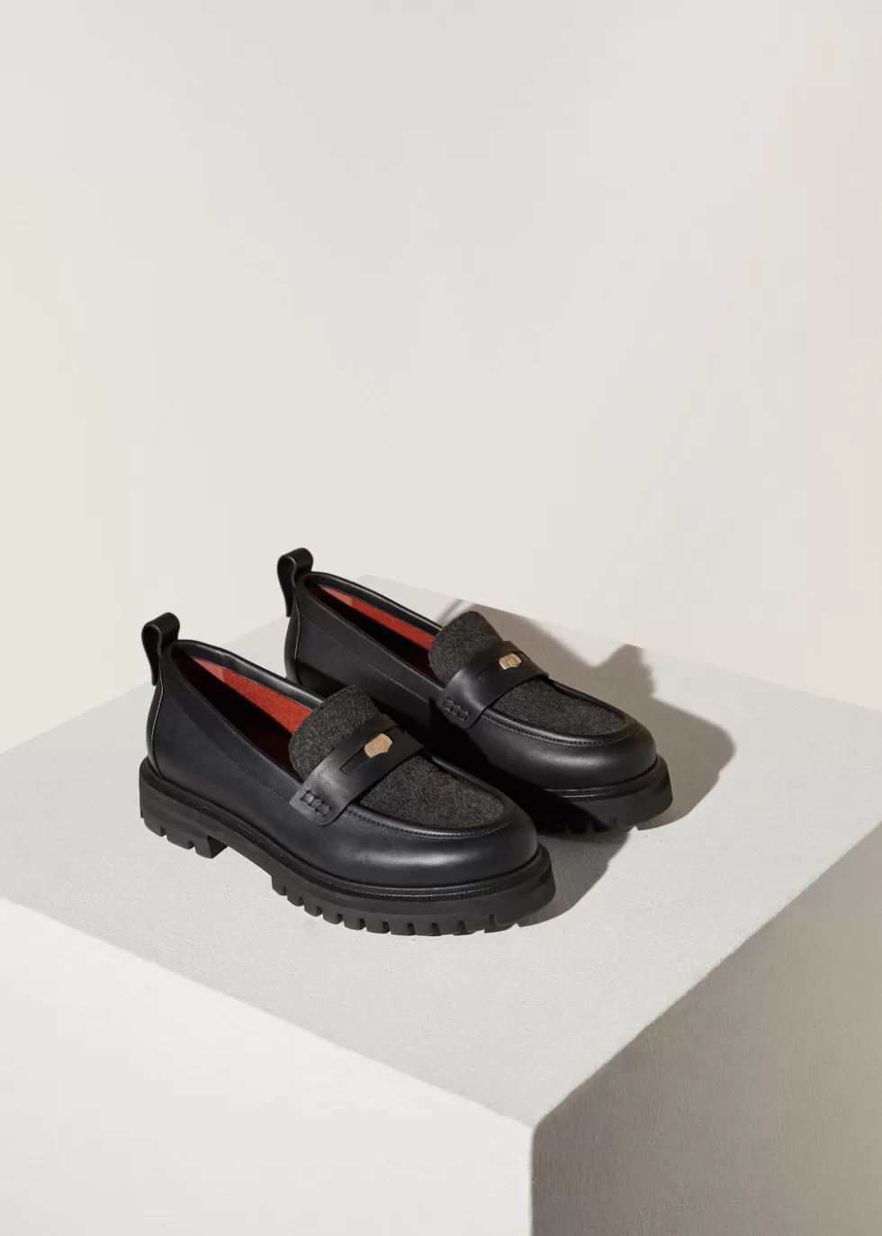 Loafers*Loro Piana Lomond Loafers Black/Dark Gray Melange