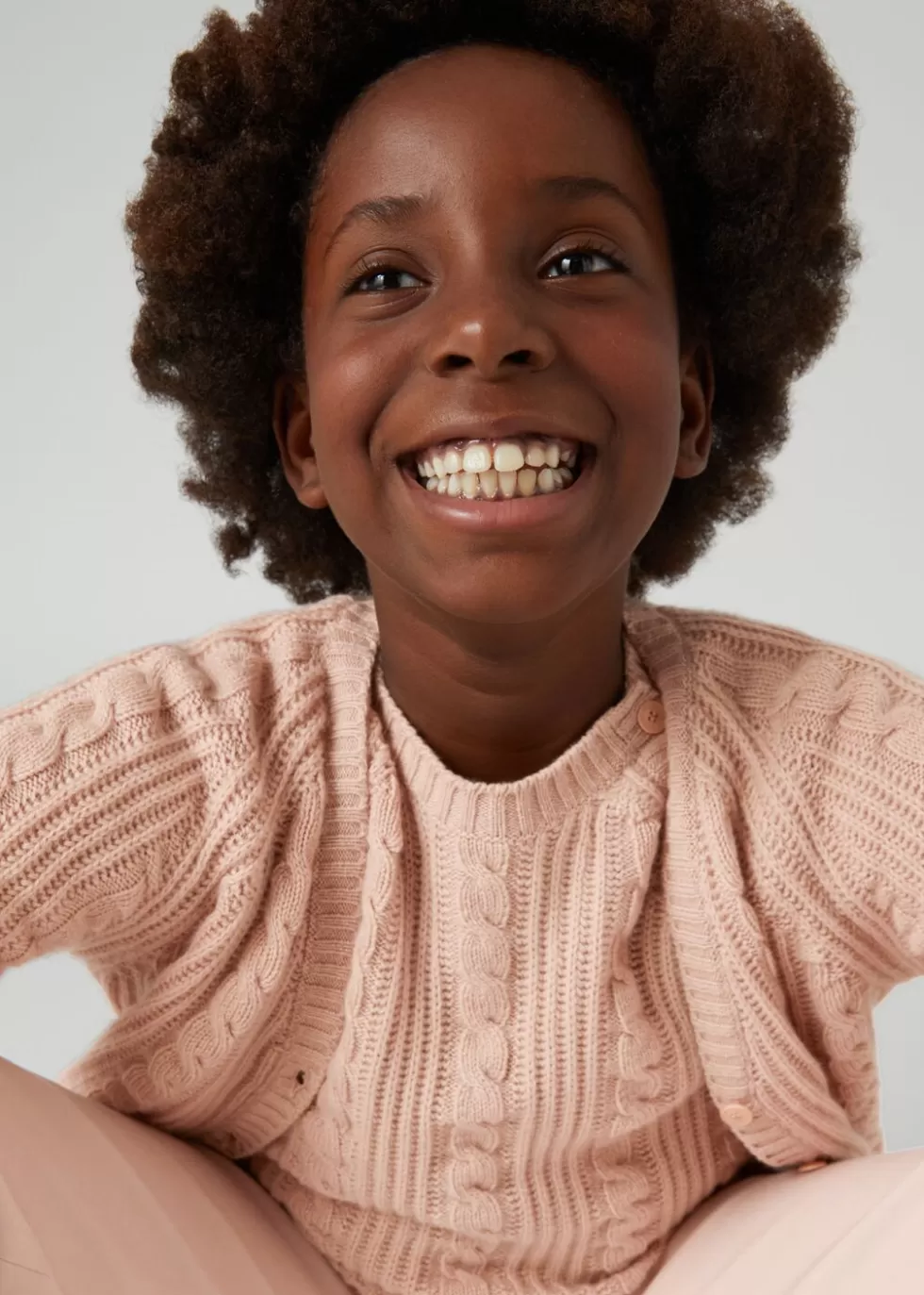Clothing*Loro Piana Softness Kid's Crew Neck Strawberry Frosting